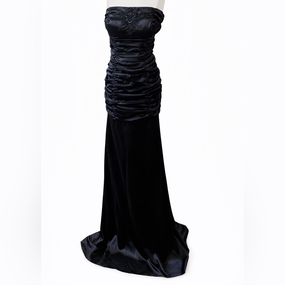 INY Black Strapless Ruched Mermaid Gown NWT Beaded Formal Dress S